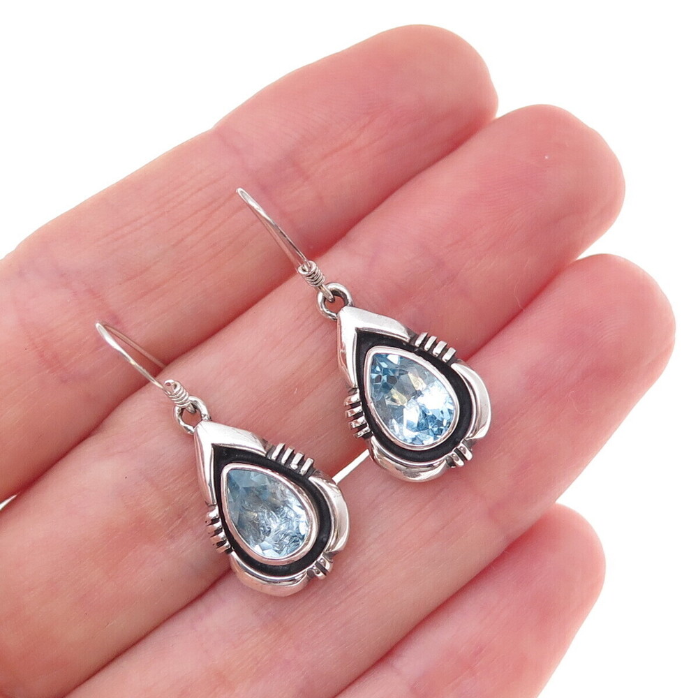 Dan Oliver Navajo Old Pawn Sterling Silver Vintage Blue Topaz Dangle Earrings
